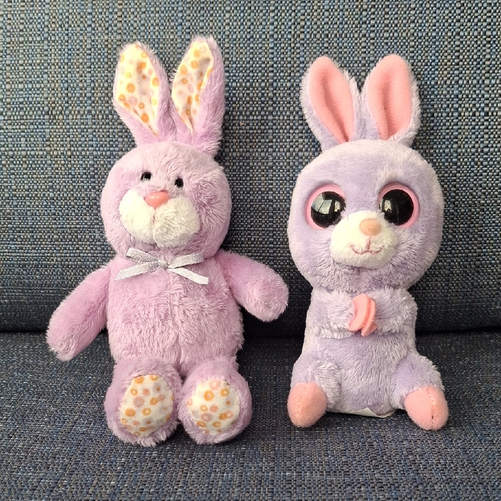 2 Ty Little Purple Easter Bunny Beanies Plushes